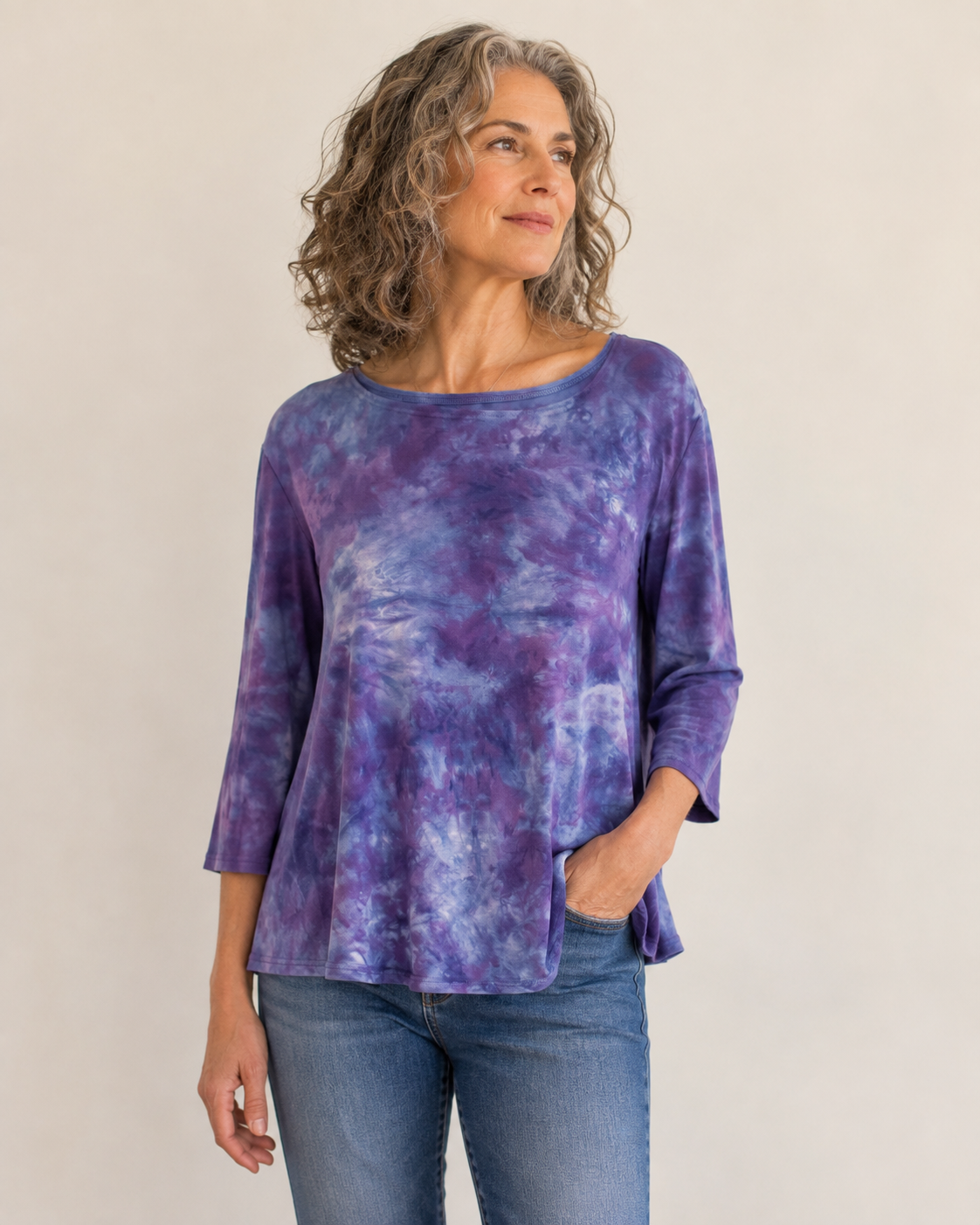 Betsy Top in Bue Poppy Variegated