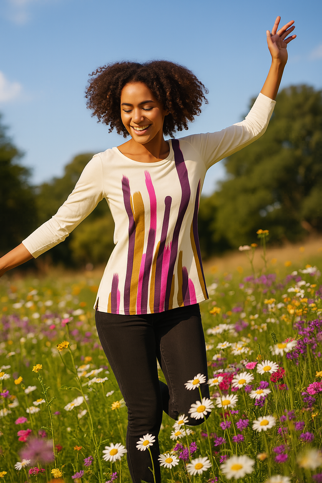 Jessie Top in Brush Strokes in Wildflower Garden