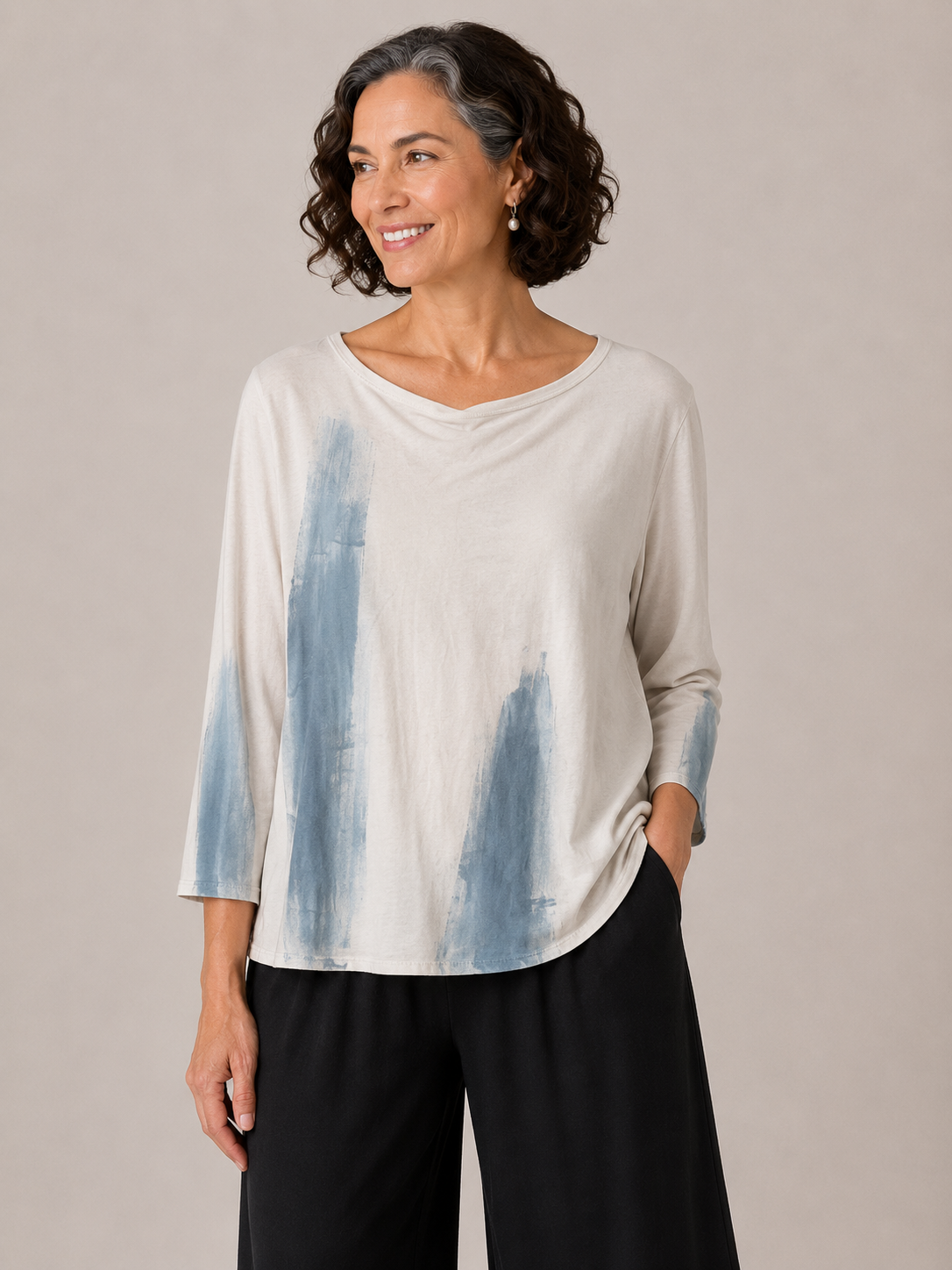 Betsy Top in Pale Blue Brush Stroke