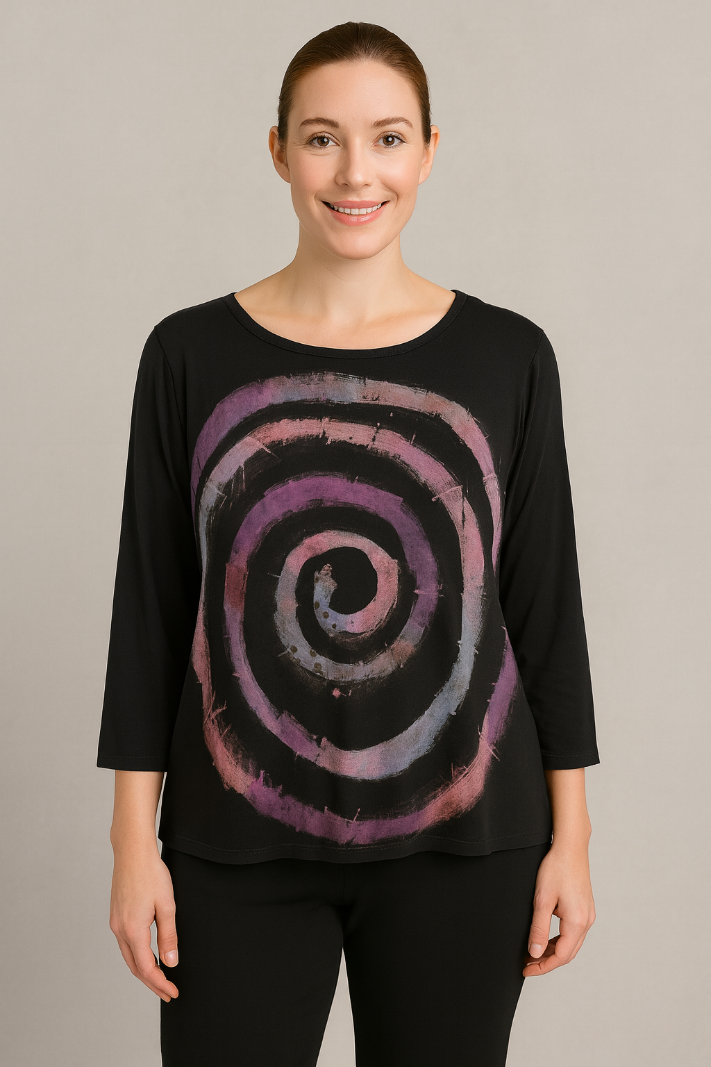 Betsy Top in Purple Hand Pained Spiral