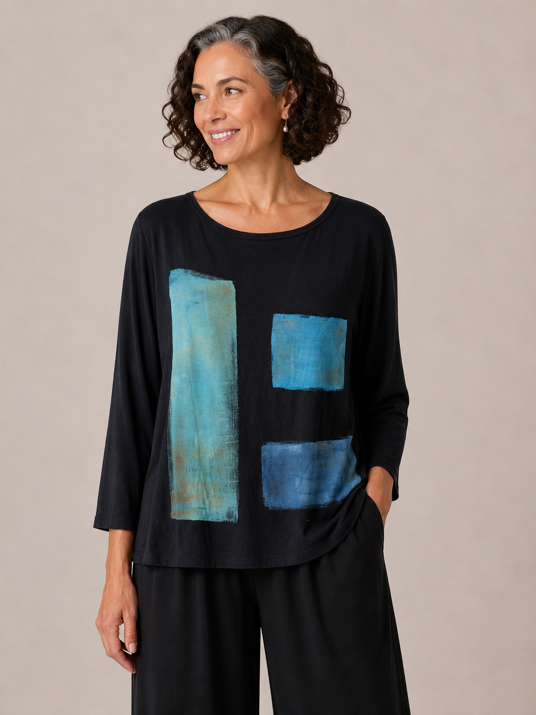 Betsy Top in Blue Multi Square
