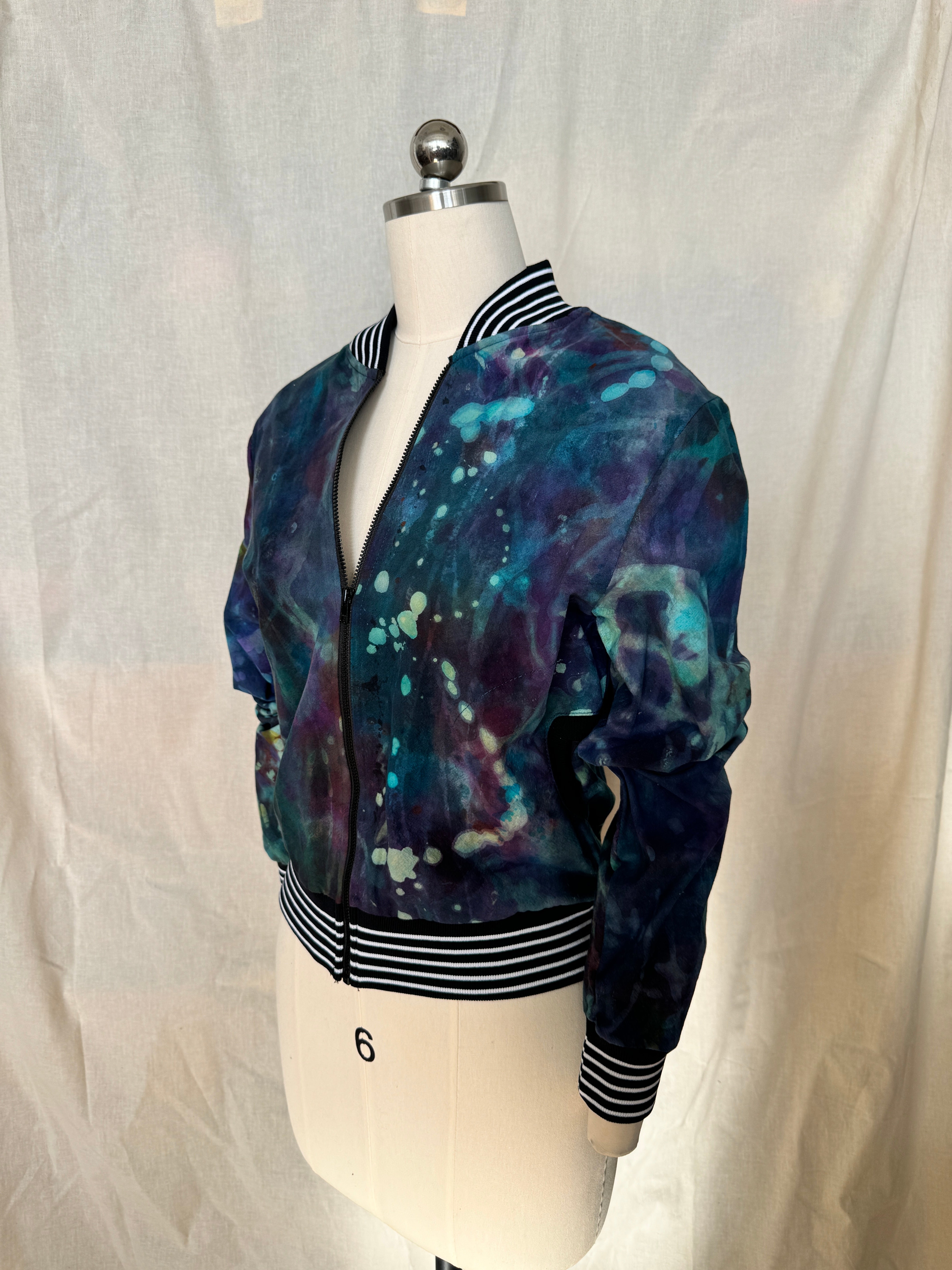 Cotton Dropcloth Painterly Blues Bomber Jacket