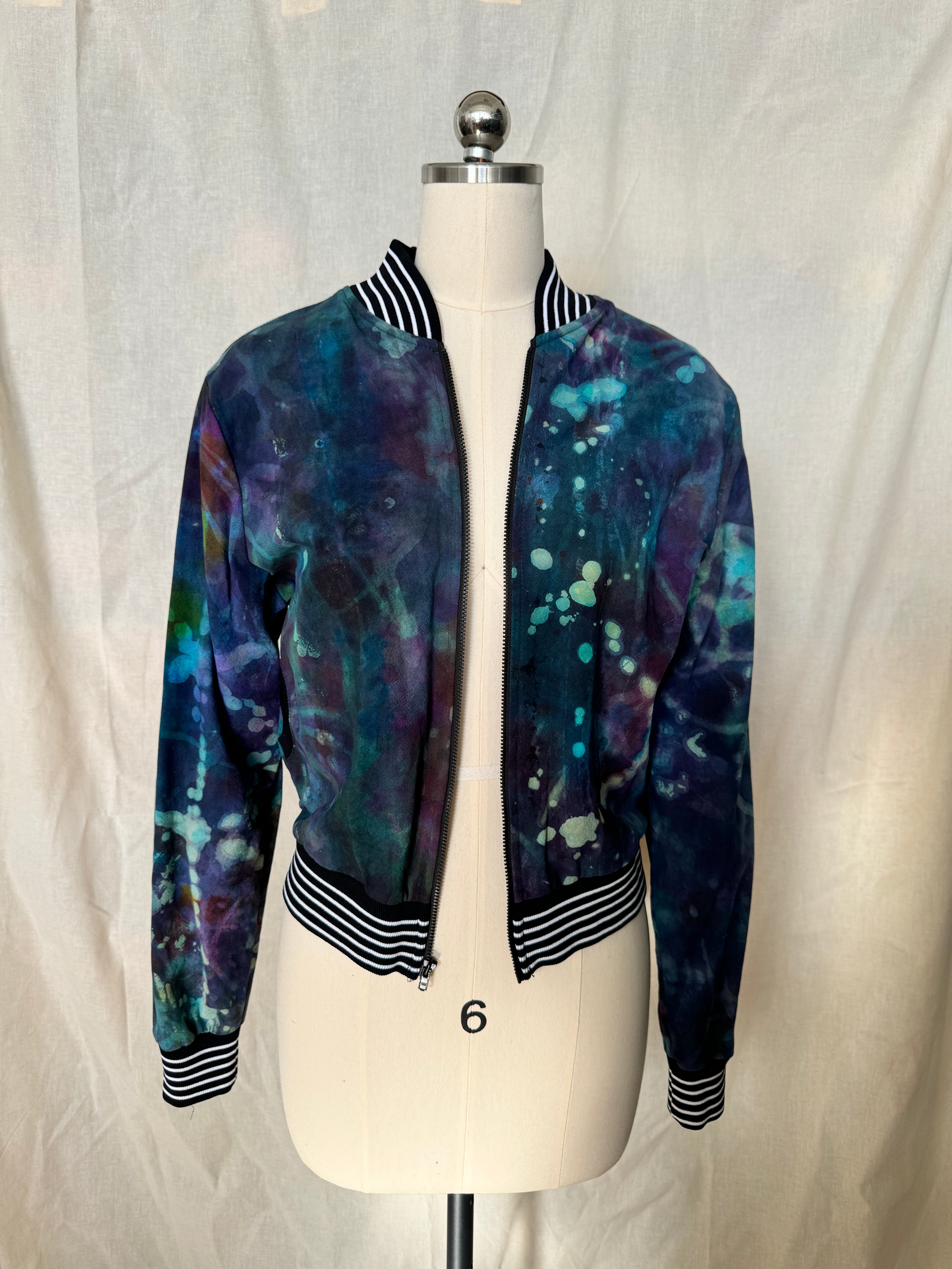 Cotton Dropcloth Painterly Blues Bomber Jacket