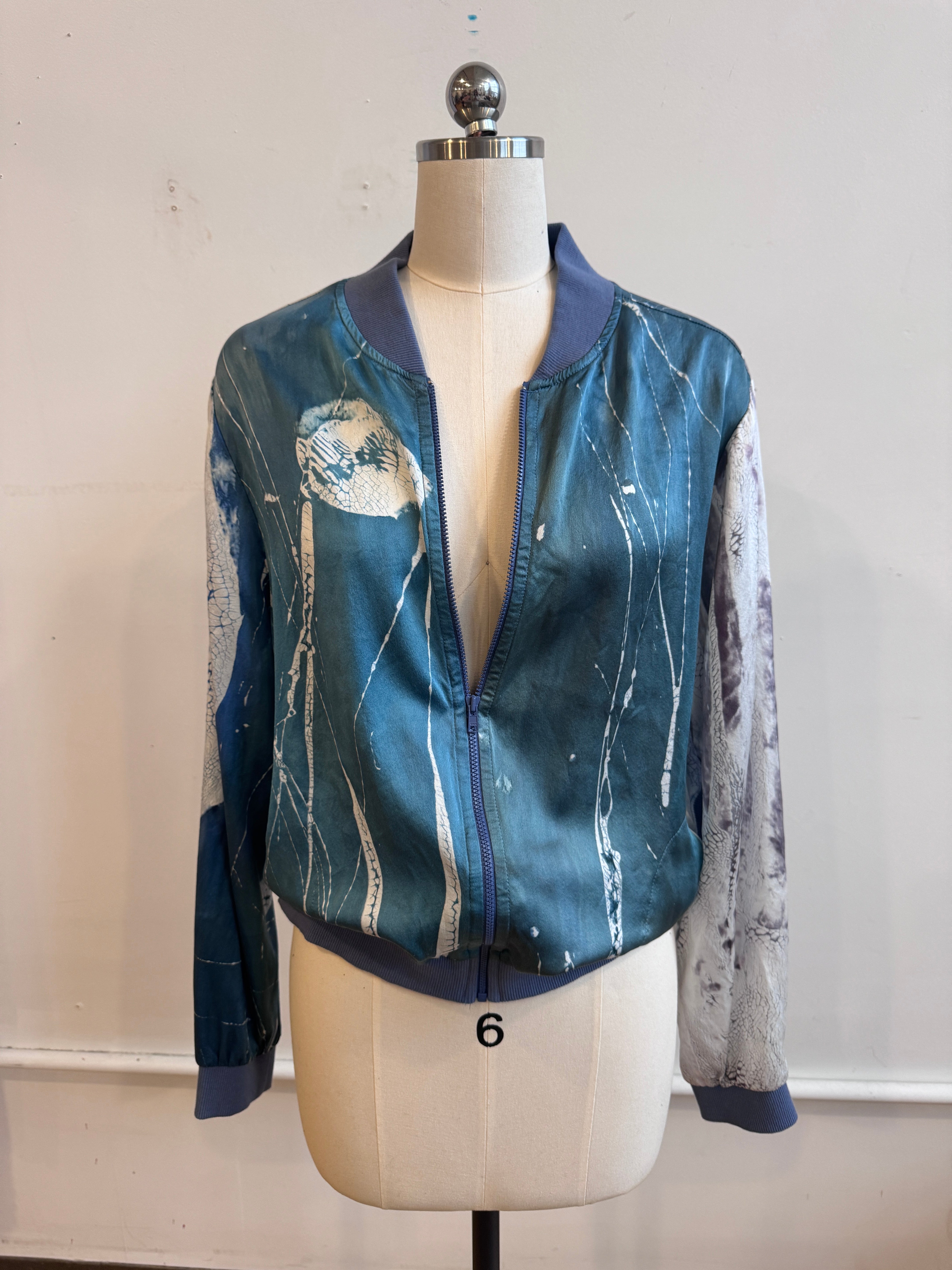Silk Charmeuse Bomber Jacket in Moonscape Landscape
