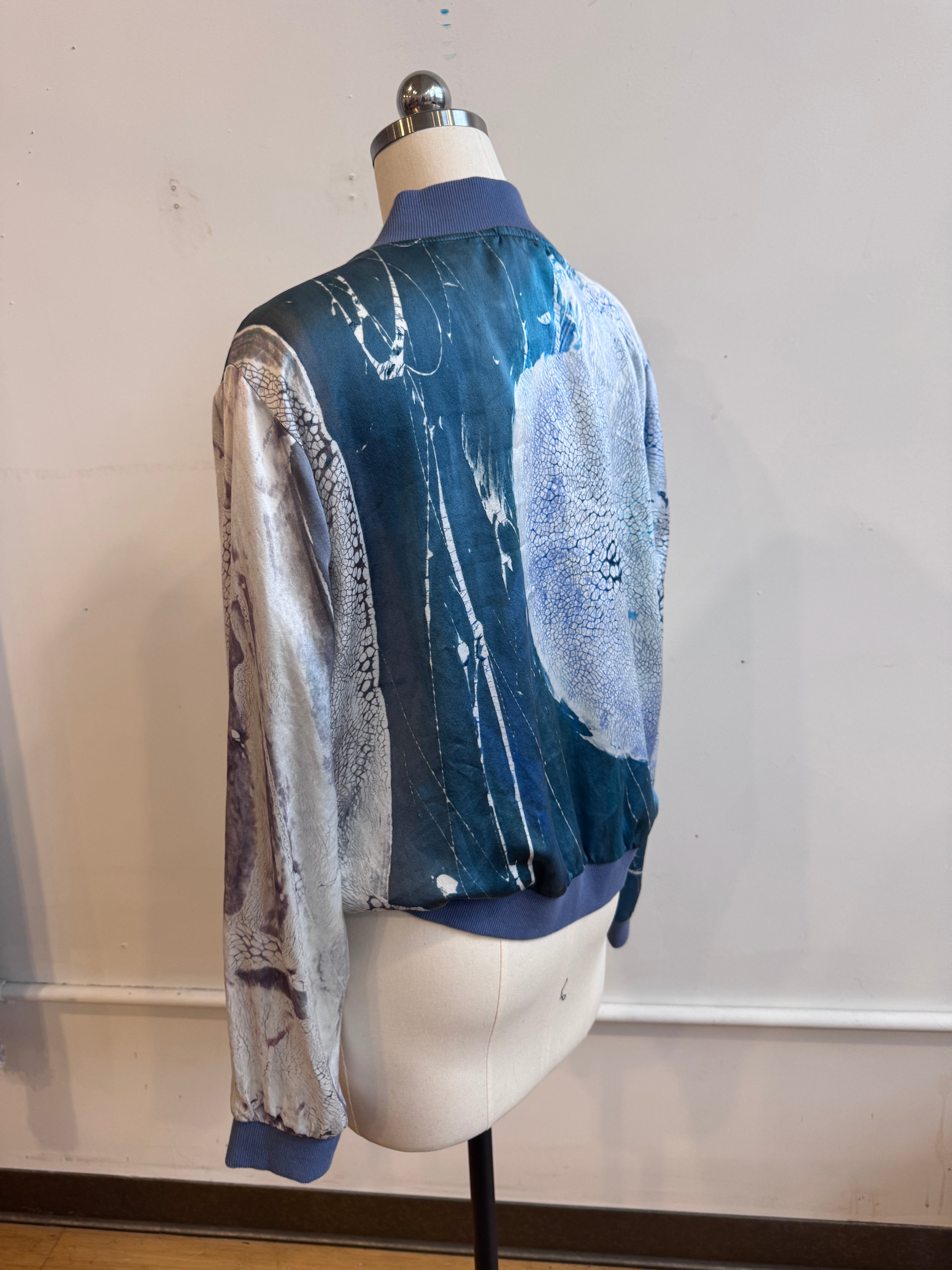 Silk Charmeuse Bomber Jacket in Moonscape Landscape