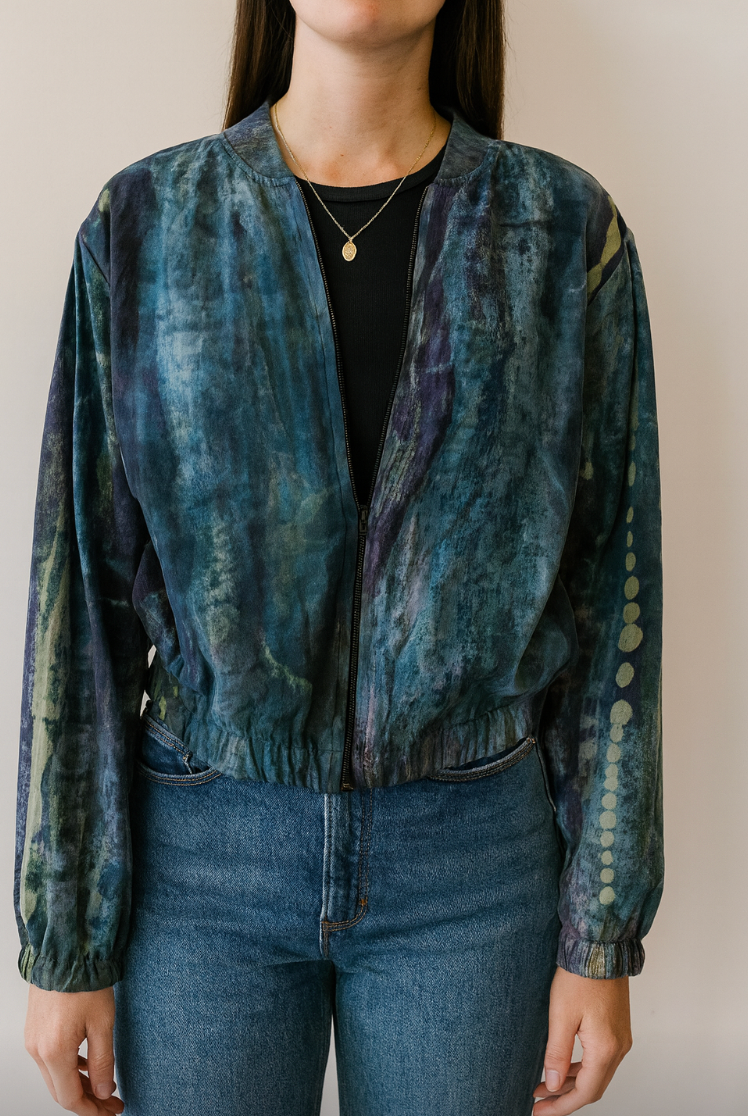 Bomber Jacket in Painterly Blues
