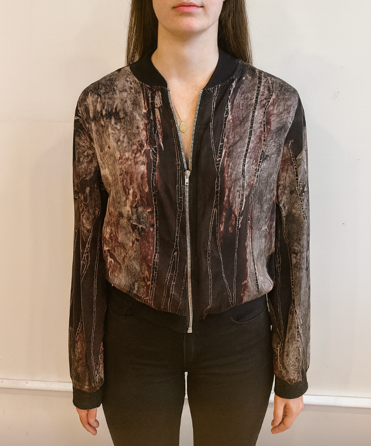 Silk Charmeuse Bomber Jacket in Nightime Bark