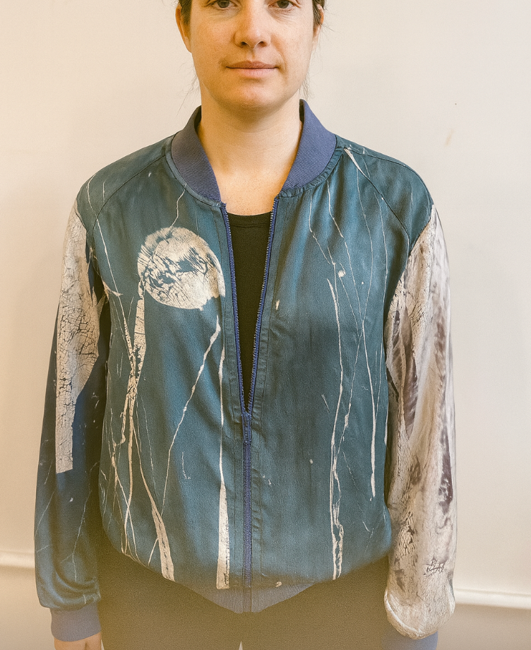 Silk Charmeuse Bomber Jacket in Moonscape Landscape