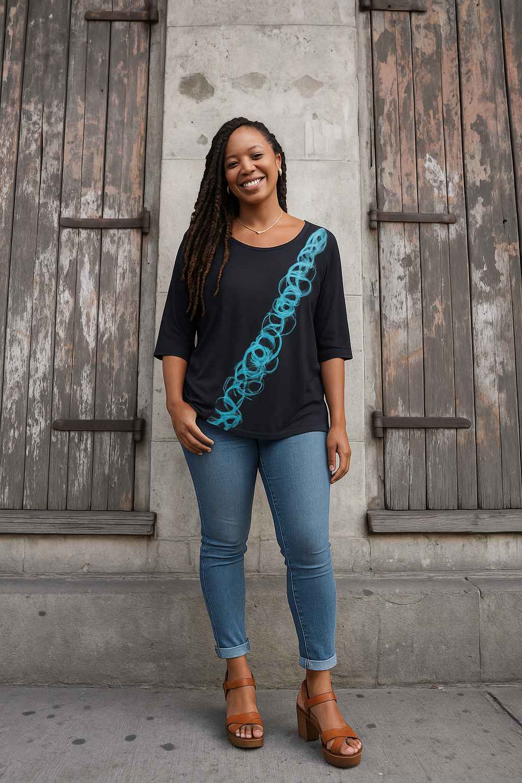 EMMA TOP in TURQUOISE SCRIPT