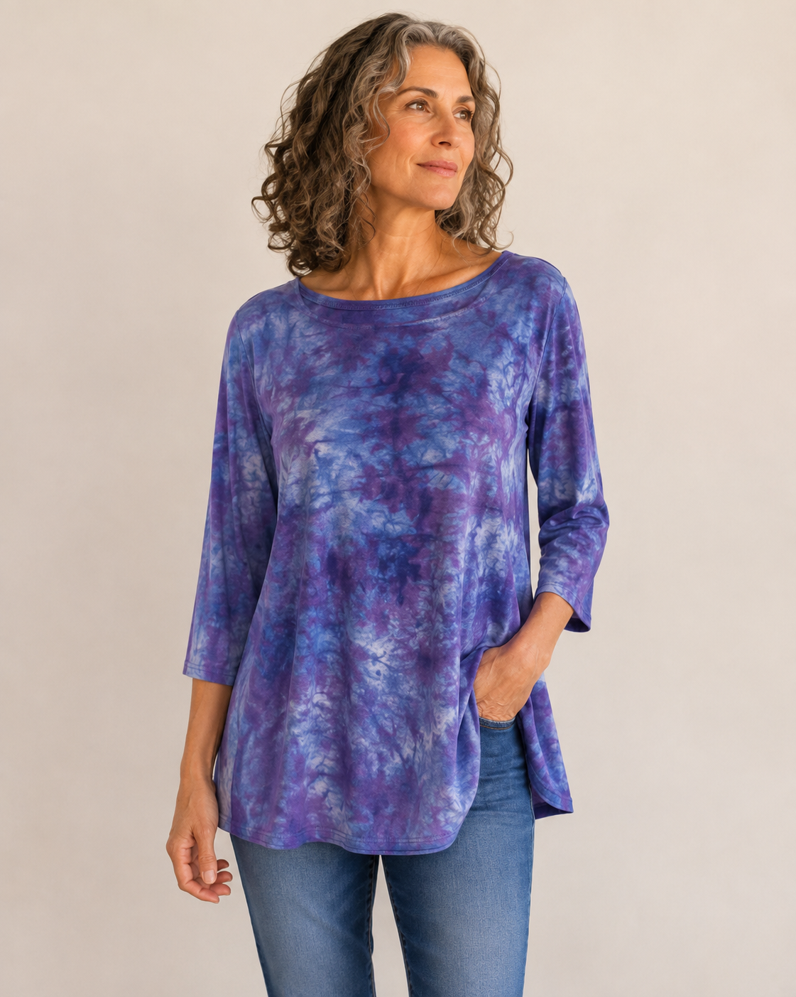 Audrey Tunic in Bue Poppy Variegated
