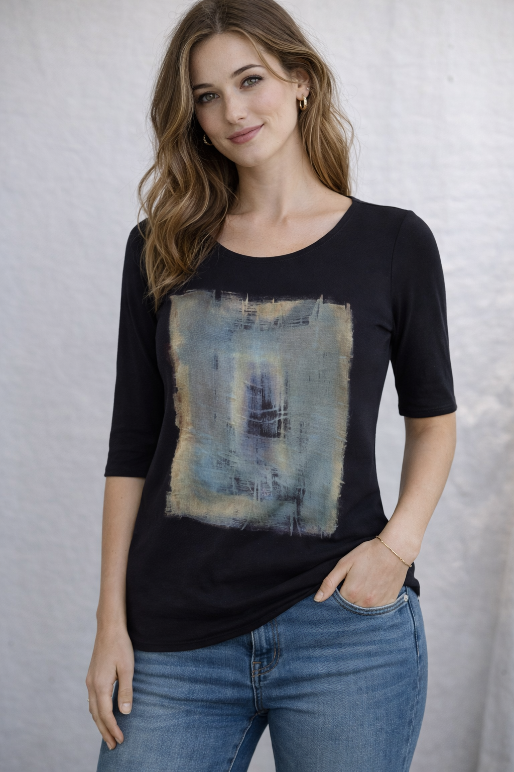 Emma Top in Rothko Blue Beige Peach Square
