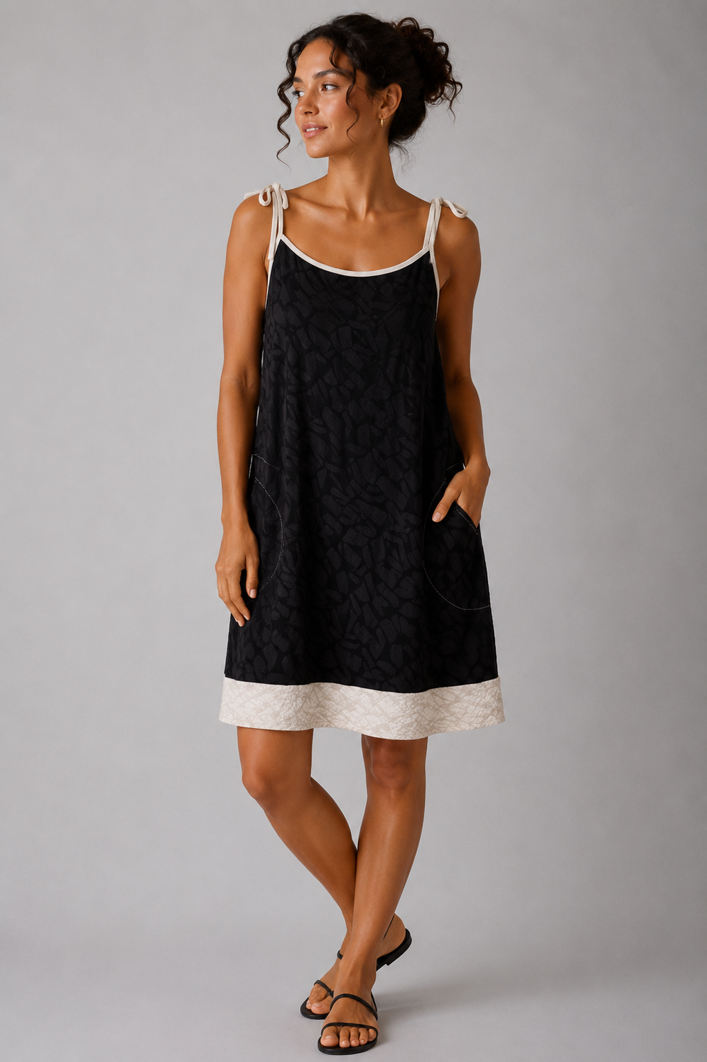 Cindy Bias Cut Mini Dress in Black and White