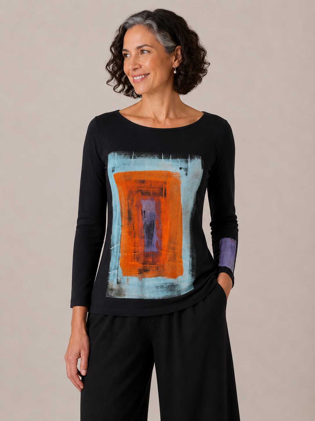 Jessie Top in Rothko Afterglow Blue Orange Poppy