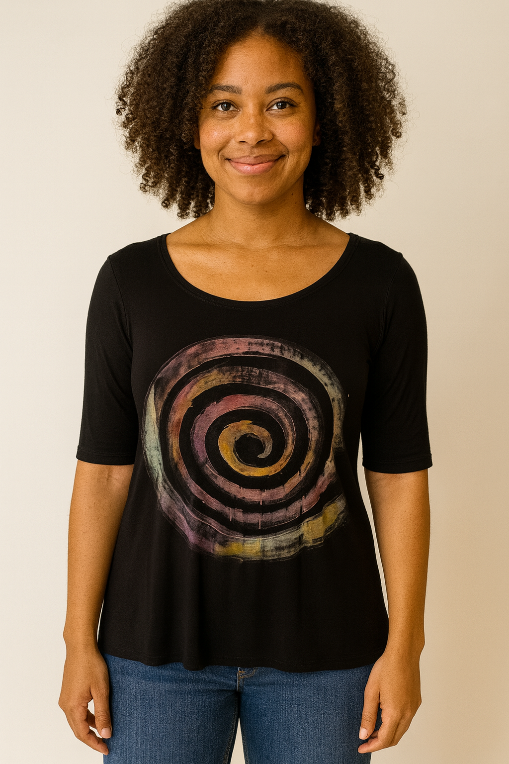 Emma Top in Peach Handpainted Spiral