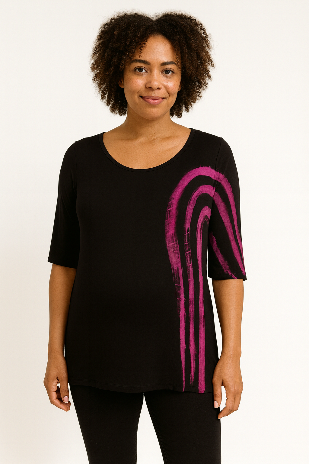 Emma Top in Side Lines in Fuchsia