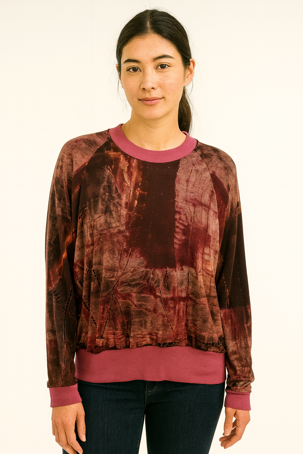 Raglan Sweatshirt in Bamboo Jersey with Side Pockets in Fall Crackle