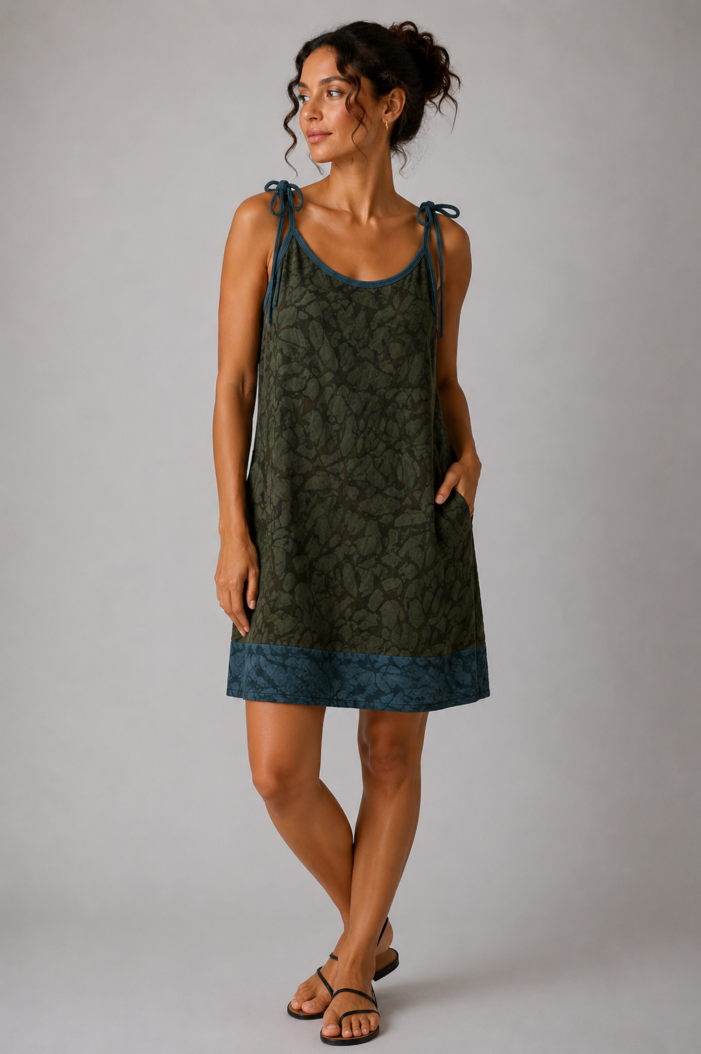 Cindy Bias Cut Mini Dress in Evening Juniper