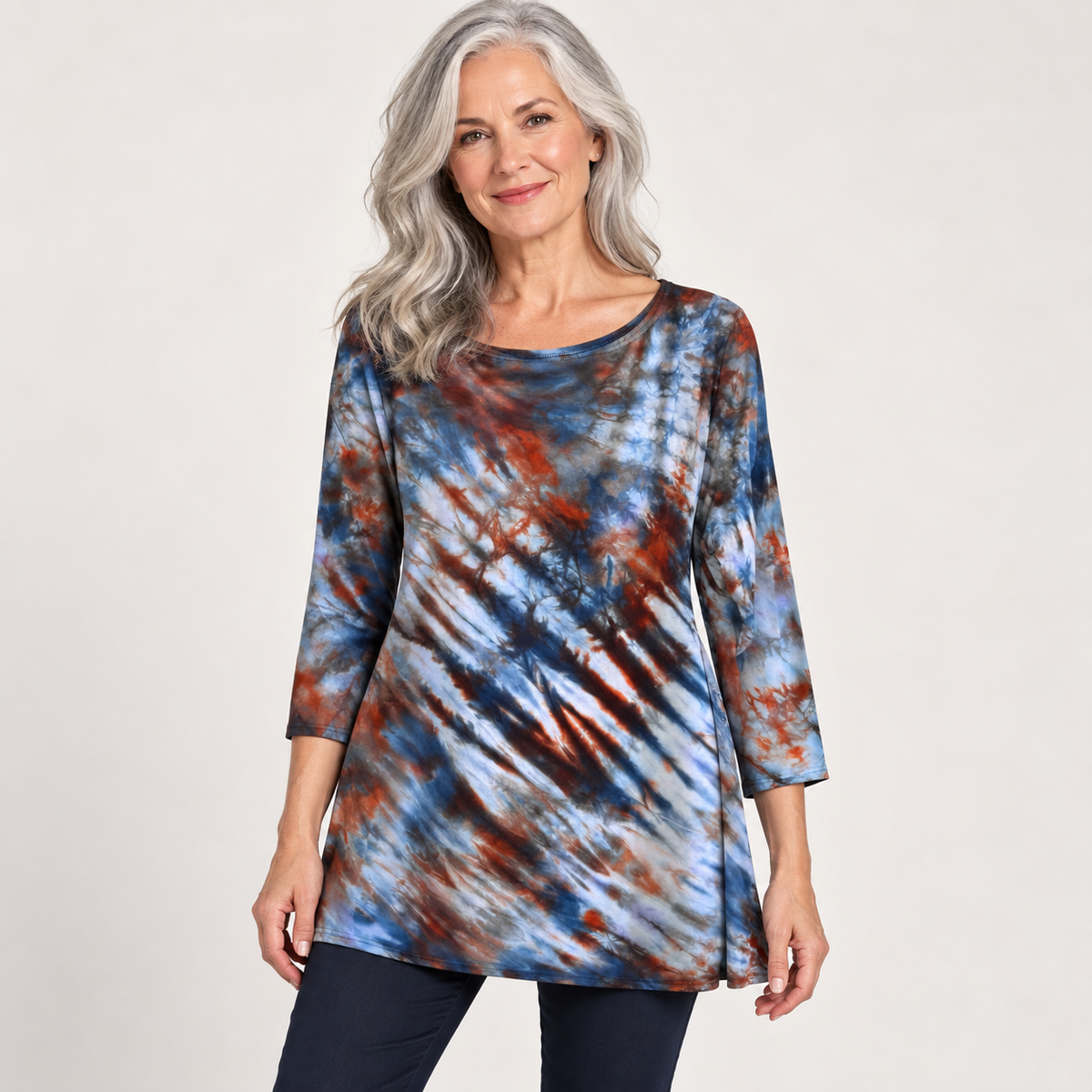 Audrey Tunic in Moon Tide Arashi Blue Grey Orange