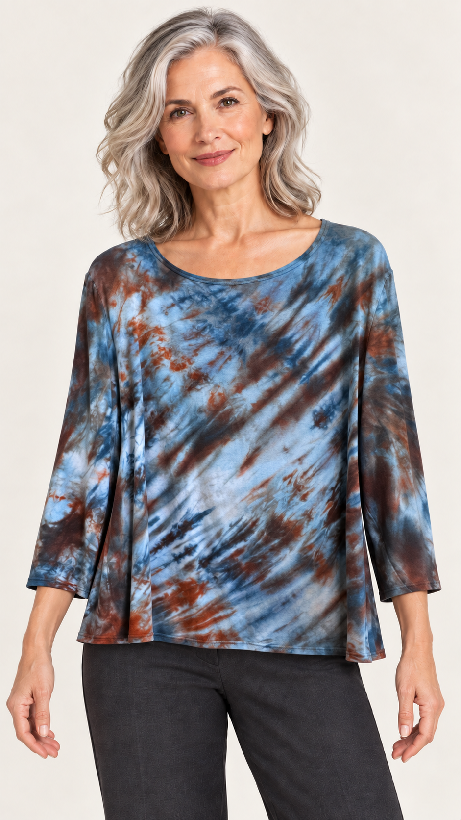 Betsy Top in Moon Tide Arashi in Blue Grey Orange
