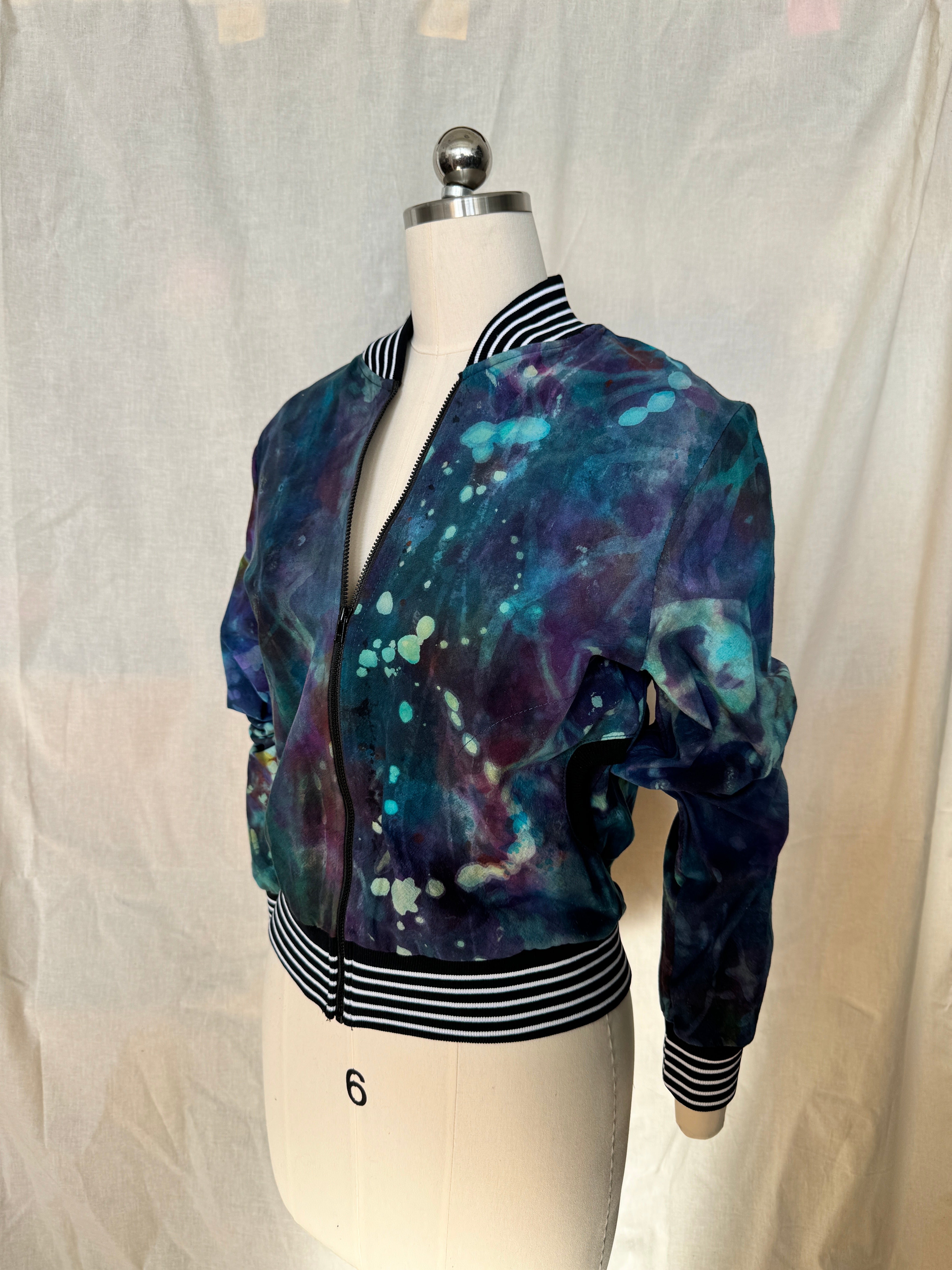 Cotton Dropcloth Painterly Blues Bomber Jacket