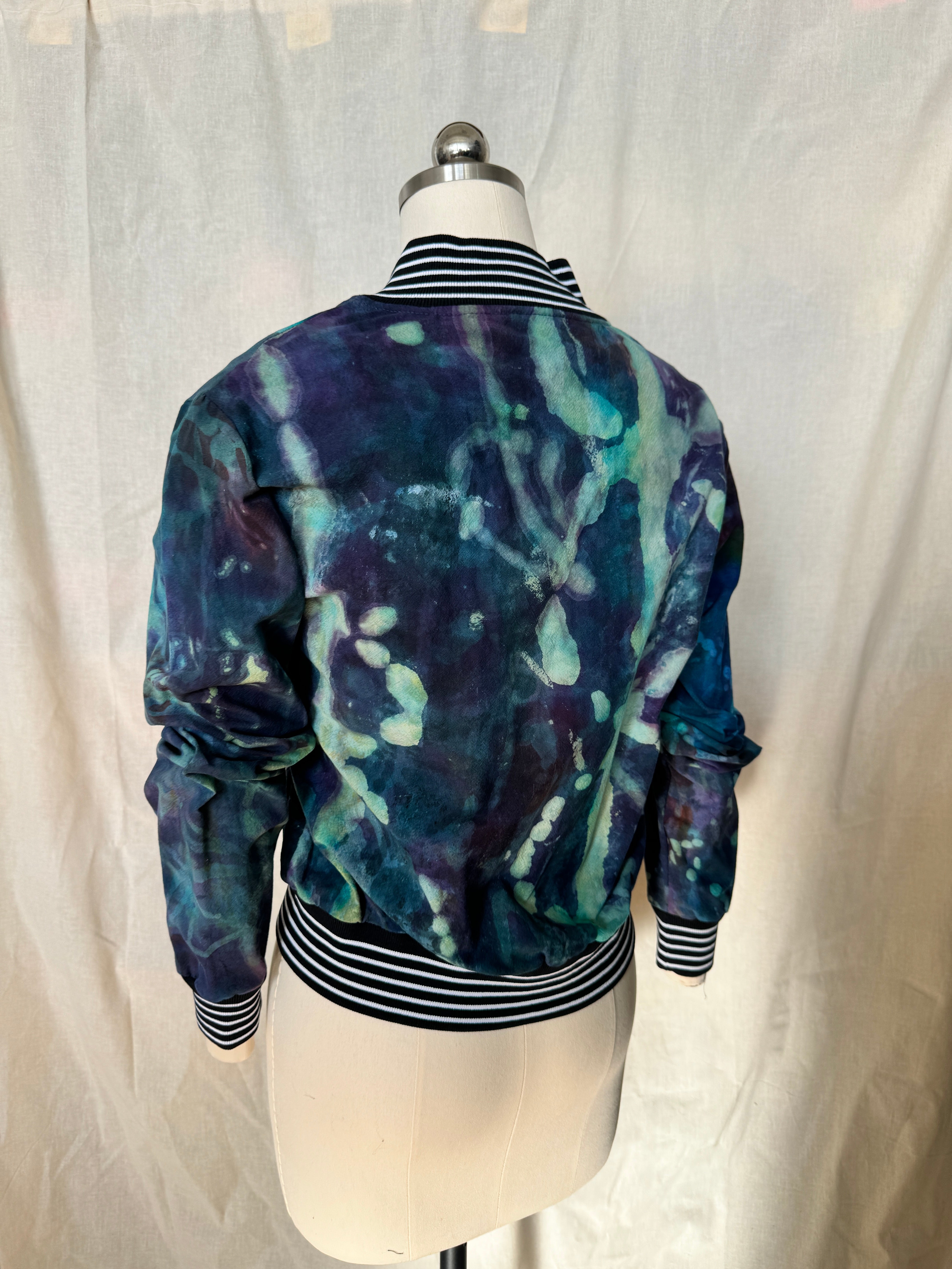 Cotton Dropcloth Painterly Blues Bomber Jacket