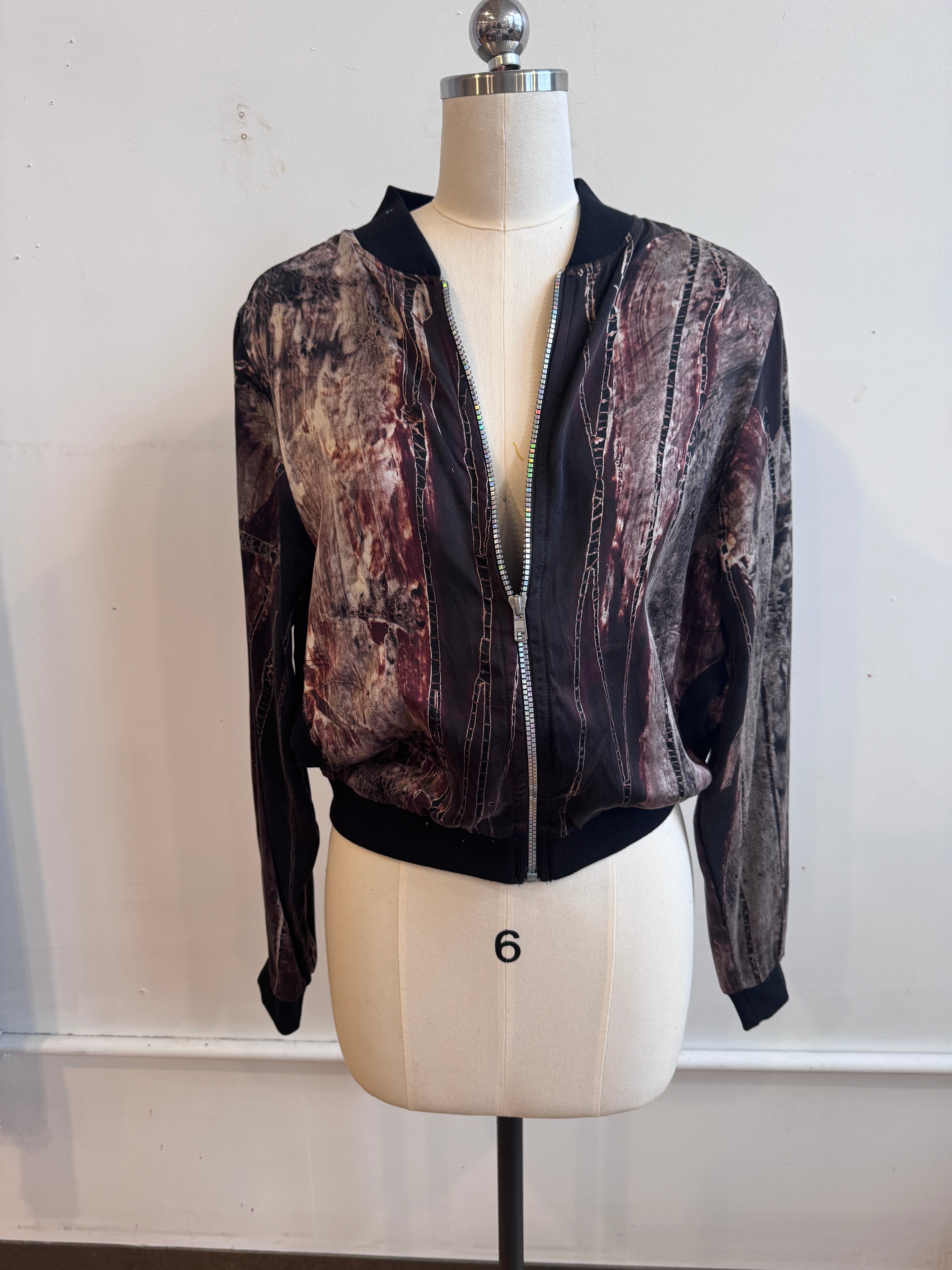 Silk Charmeuse Bomber Jacket in Nightime Bark